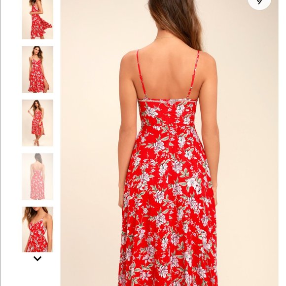 Lulus Esperanza Red Floral Print Midi Dress - Picture 5 of 12